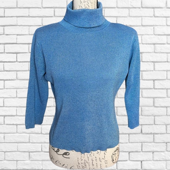 Joseph A Blue Turtleneck Sweater with Textured Knit - Picture 1 of 6
